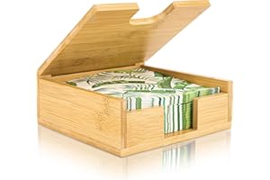 MOLEDINO Bamboo Napkin Holder with Magnetic Lid – Square, Modern Flat Design for Indoor/Outdoor Dining Table, Kitchen, Picnic
