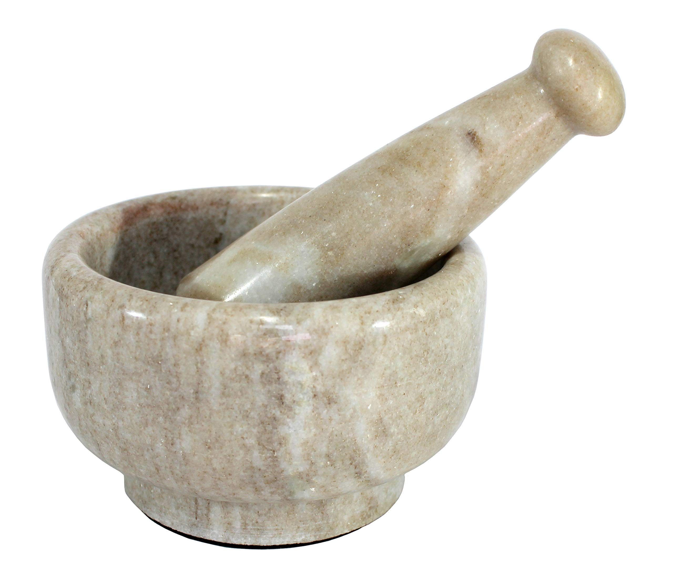KLEO 5" Diameter Natural Stone Mortar and Pestle Set as Spice Grinder, Medicine Masher - Okhli & Musal (Brown)