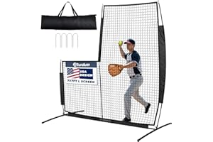 Sturdum Baseball L Screen for Batting Cage, 7x7ft Pitcher Protector Net for Pitchers Protection, Includes Portable Carry Bag, 4 Ground Stakes
