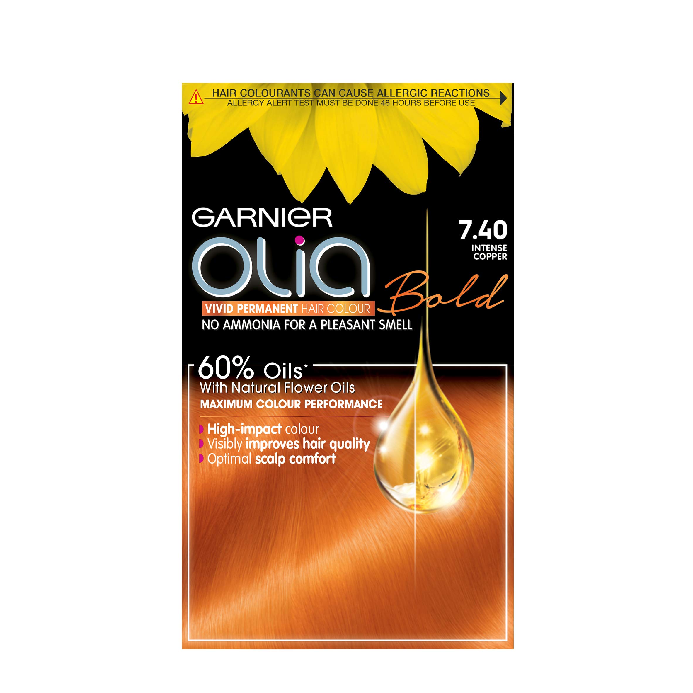 Garnier Olia Permanent Hair Dye, No Ammonia, Full Grey Coverage, Long-lasting Colour & Shine, Vegan Formula, Colour: 7.40 Intense Copper, 230g โ image 1