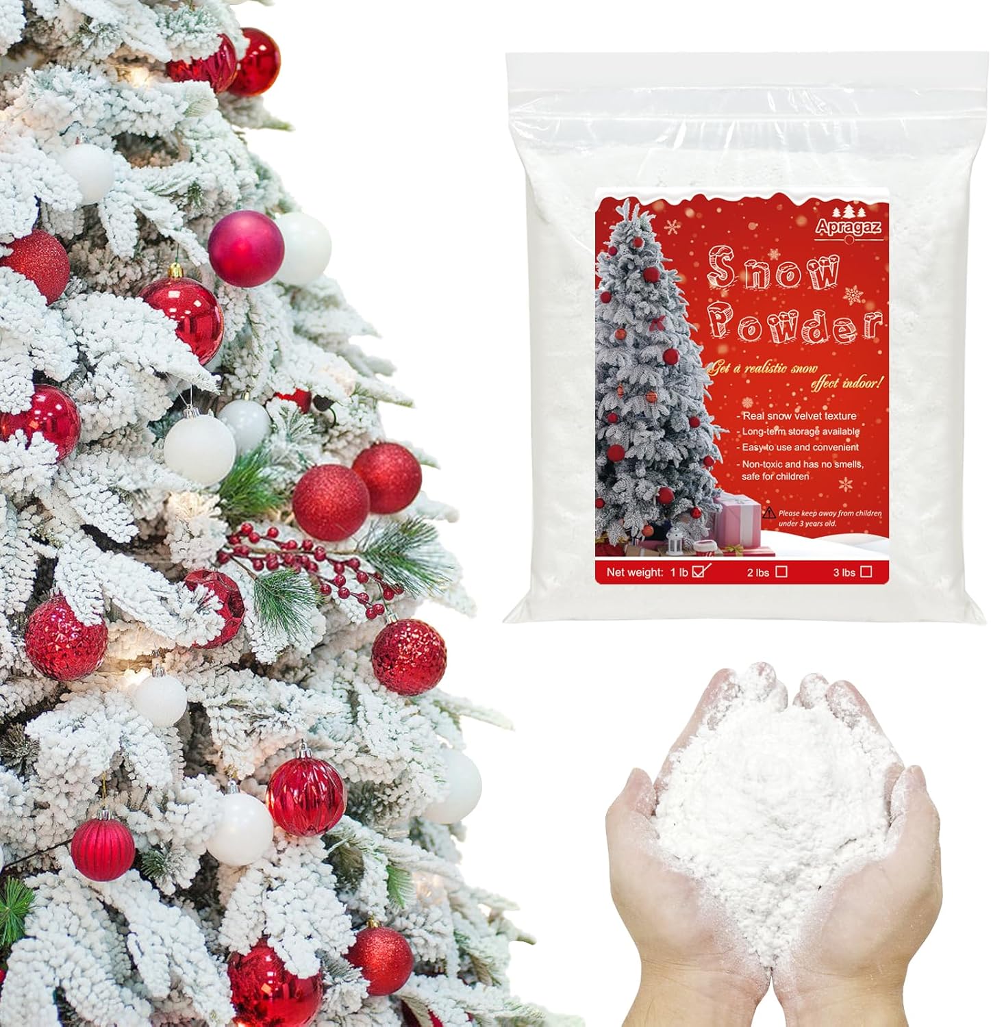 Artificial Snow - 1BL Snow Flocking, Self-Adhesive Snow Flock Powdor, Polvo de Nieve Artificial para Arbol de Navidad, Instant Artificial Snow Magic fake snow for Xmas Trees Wreath Village Winter Displays Décor Indoor