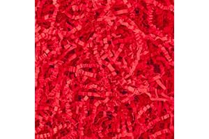 Gloreyan 1/2LB Crinkle Cut Paper Shred, Red Raffia Paper Sherd Filler Grass for Christmas Valentine's Day Easter Gift Wrapping Basket Filling Birthdays Weddings Party Supply