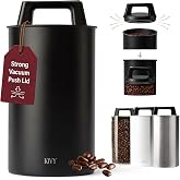 KIVY Vacuum Coffee Canister - Push Lid Preserves Coffee Aroma &amp; Oil | Stainless Steel Airtight Coffee Canister - Container for Ground &amp; Coffee Bean Storage - Storage Jar - Removes Excess Air