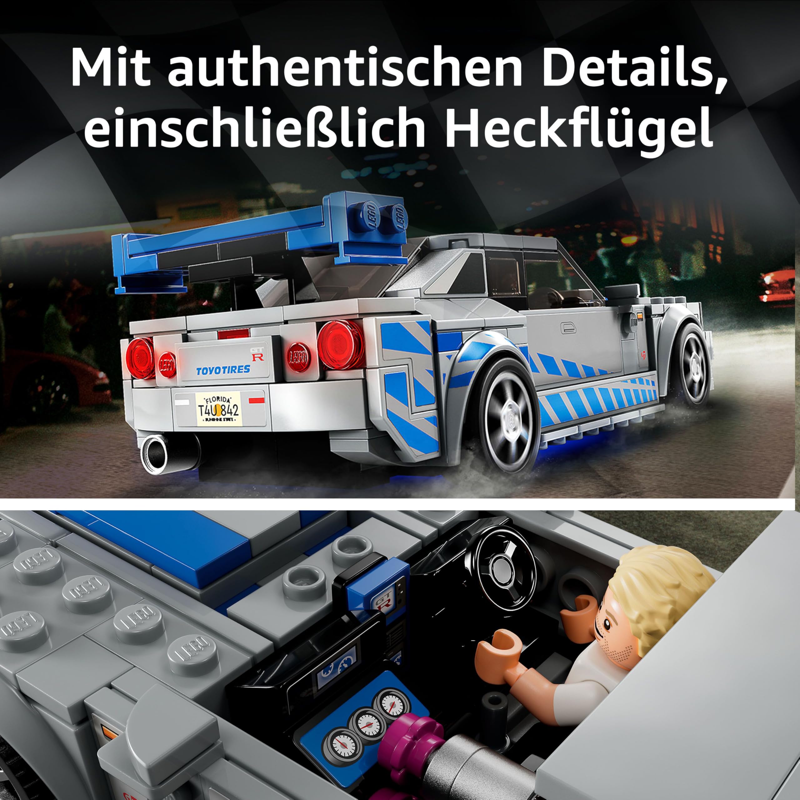 LEGO Speed Champions 2 Fast 2 Furious Nissan Skyline GT-R (R34) Rennwagen Spielzeug zum Bauen, 2023 Modell Auto-Bausatz mit Brian O'Conner Figur 76917 4