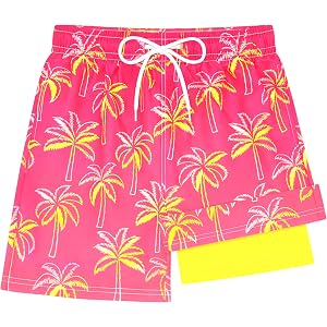 Olreco Boys Swim Trunks with Compression Liner Quick Dry Boys Bathing Suit Kids Swim Shorts Boys Board Shorts Teen Swimsuit