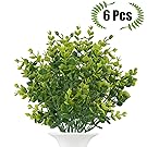 Artificial Boxwood (Pack of 6), The Bloom Times Fake Greenery Foliage Plants with total 42 stems for Wedding, Garden, Farmhouse outdoor decor in bulk wholesale