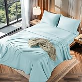 LBRO2M 100% Egyptian Cotton Sheets 1200 TC, Deep Pocket 16", 4Pcs, King | Long Staple Cotton Bed Sheets, Extra Soft and Breathable Sheets, Cozy for All Seasons, Soft Blue