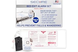 SECURE SAFETY SOLUTIONS Secure Bed Alarm for Elderly Adults - 12" x 30" Pressure Sensor Pad, 80 dB Caregiver Alert with Protective Holder, 9V Battery - Fall Prevention, Dementia Patient Monitoring