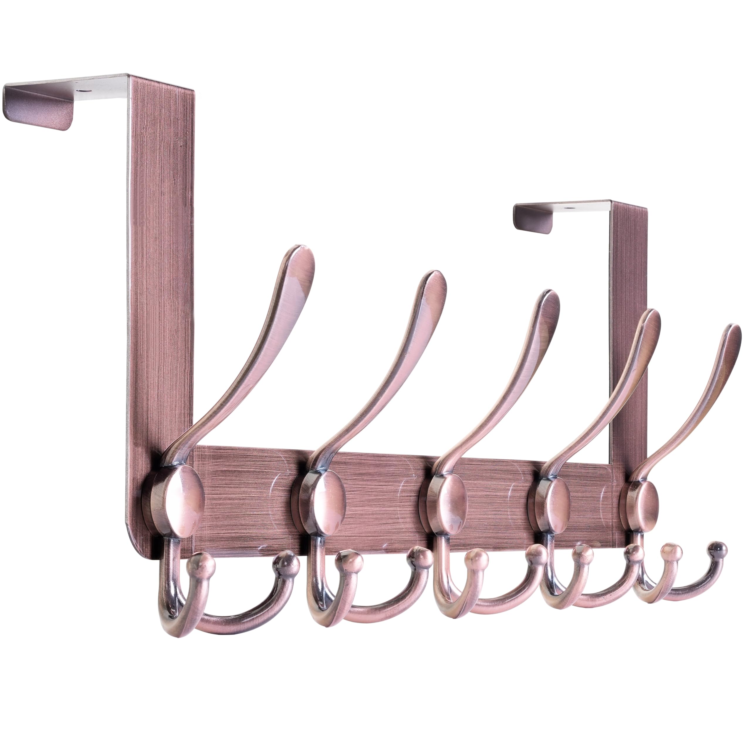 HONSKY Over Door Hook- Rustic,5 Triple Hooks Sturdy Over Door Hanger,Metal Durable Door Towel Rack for Hanging Coat,Clothes,Jacket,Antique Copper
