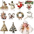 Hicarer Broches De Noël Pour Femmes - Lot De 9 Pins à Strass, Snowman, Sapins, Décorations Festives - 9
