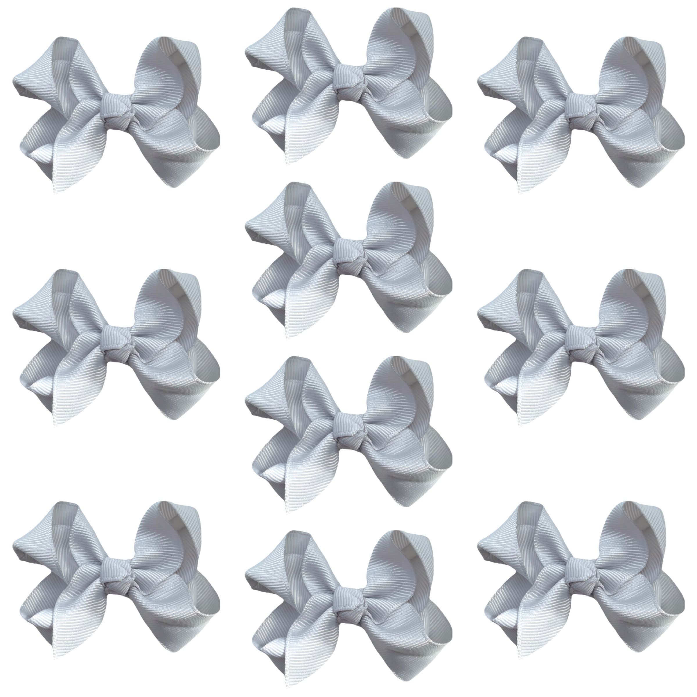 10pk Silver Light Grey Hair Bows Knots Clips Slides Grips 3" Inch 7.6cm Solid Colour Girls School Hairbow Accessories