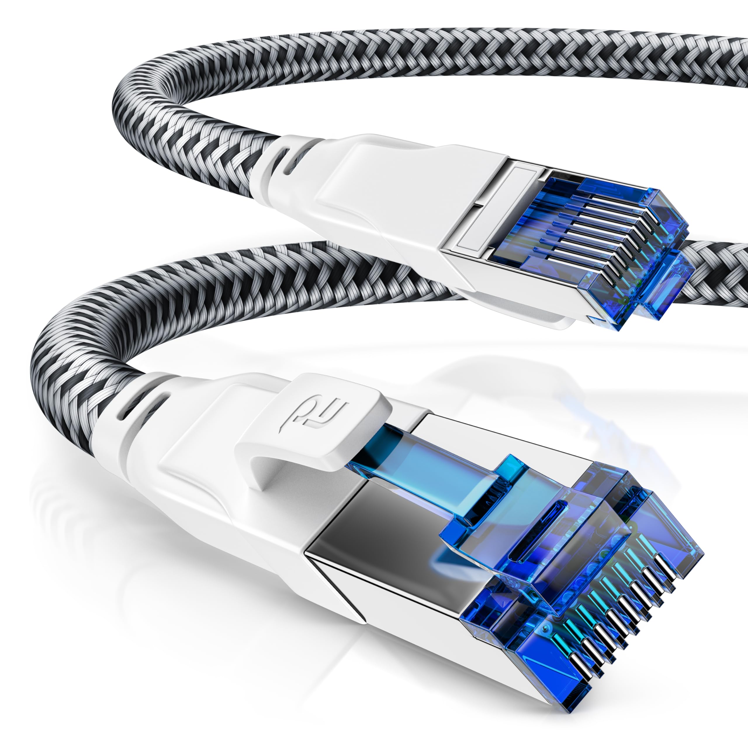 CSL CAT.8 Network Cable 40 Gbits - 20 m - Cotton Jacket - LAN Patch Cable RJ45 - CAT 8 Gigabit Ethernet Cable - 40000 Mbits Speed - S/FTP PIMF Shielding - White