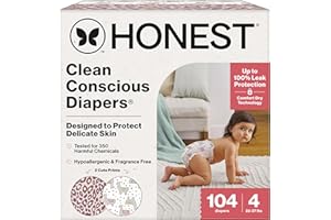 The Honest Company Clean Conscious Diapers for Delicate Skin | Up to 100% Leakproof | Hypoallergenic, Fragrance Free | Girl Prints | Super Club Box, Size 4 (22-37 lbs), 104 Count (Prints May Vary)