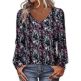 BETTE BOUTIK Womens Long Sleeve Tunic Tops Fall V Neck T-Shirts Blouses Casual Fashion Shirts