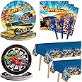 98 Pieces Racing Car Party Decorations Hot Car Tableware Set Racing Car Plates Napkins Tablecloth Party Supplies Kit for Kids Boys Racing Birthday Table Cover Dinnerware Party Favors 24 Guests