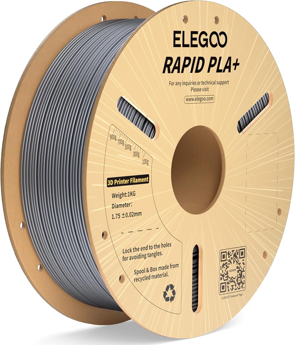 ELEGOO Rapid PLA Plus Filament 1.75mm Silver 1KG High Speed 600mm/s
