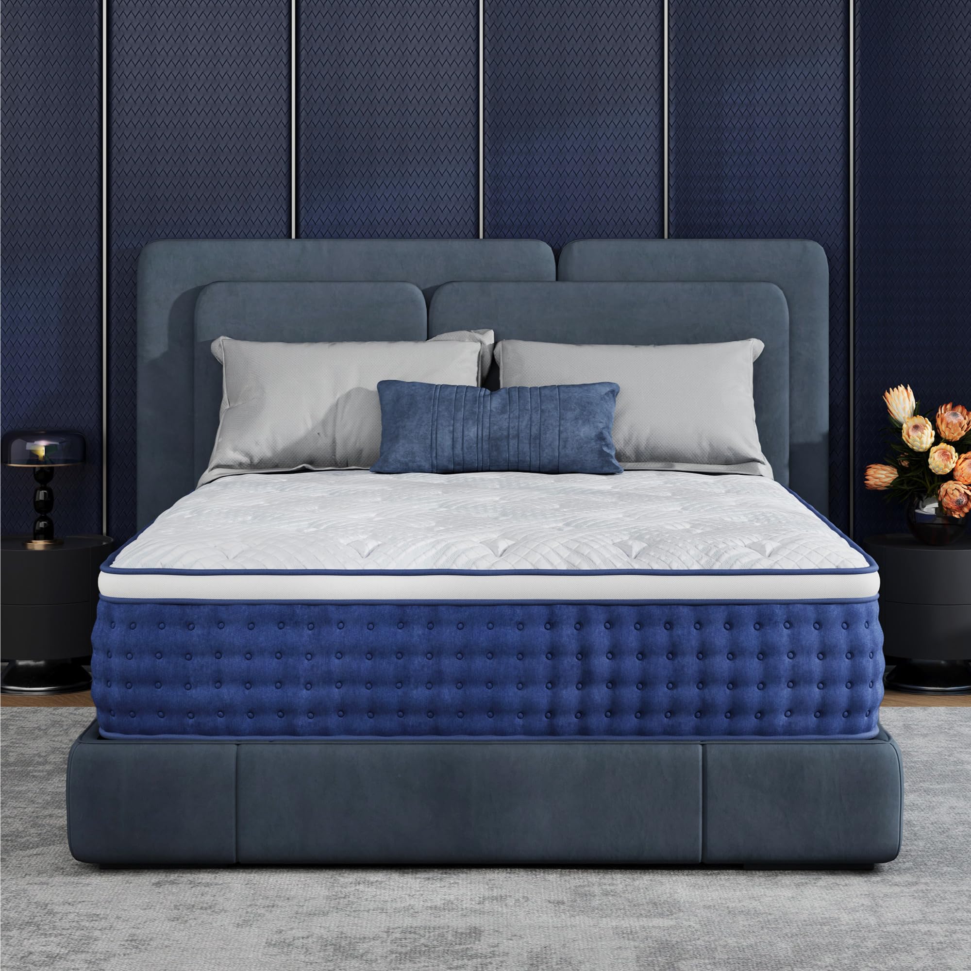 King Size Mattress, 12 Inch Hybrid Mattress King Size, Medium Feel Foam and Individual Pocket Springs, Extra Edge Support, Pressure Relief, CertiPUR-US, Blue Image