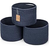 Maxuni Small Rope Baskets for Storage, Baskets for Gifts Empty, Cute Round Woven Baskets, Decorative Shelf Basket 9.82×9.82×7.1", Cotton Toy Basket Storage Bins for Organizer 3 Packs Navy Blue