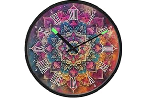 CZXW 12in 11 Vintage Mandala Wall Clock with Voice Sensor Night Light, Glow in The Dark Non-Ticking Silent Battery Operated W