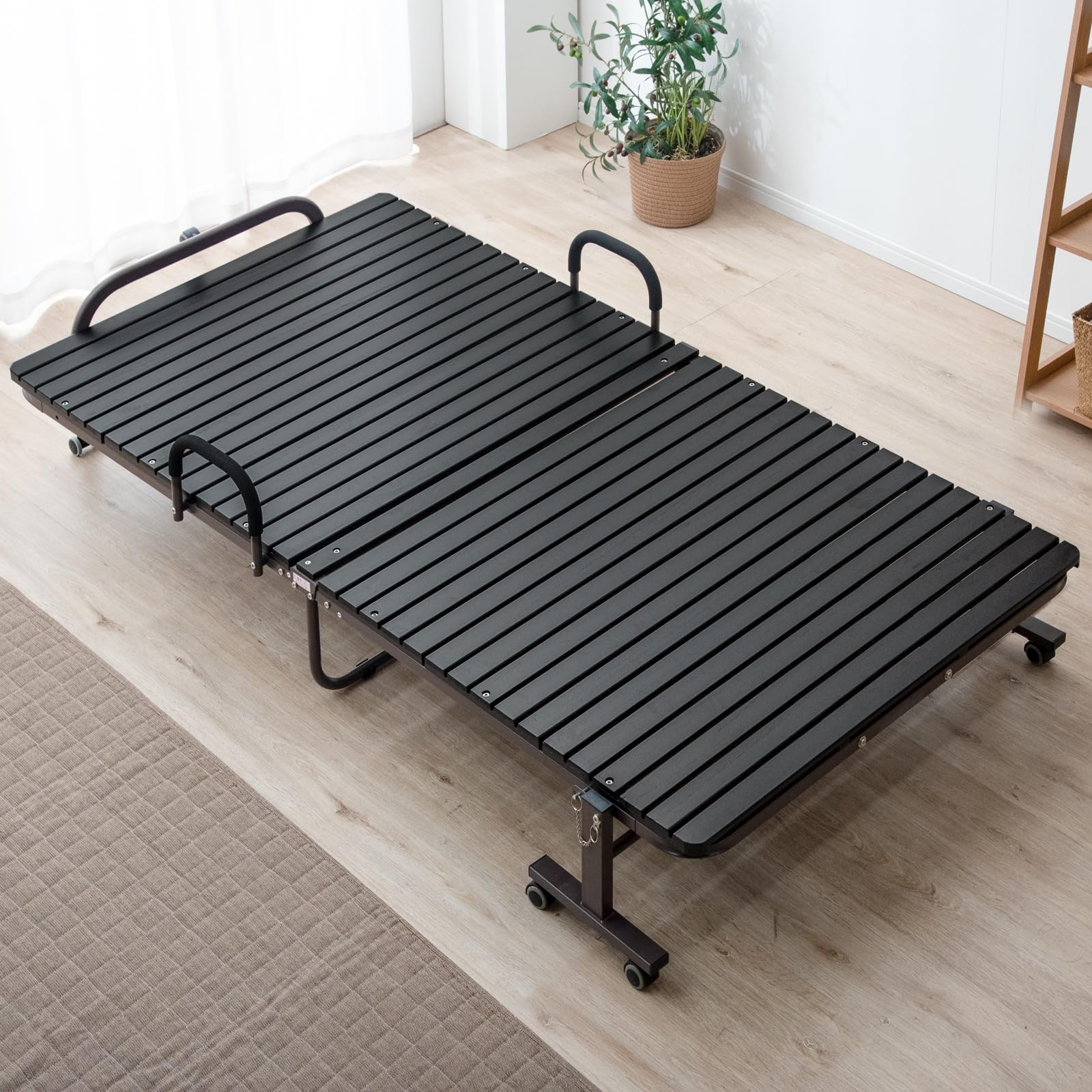 タンスのゲン ベッド シングル 折りたたみベッド すのこ 桐 耐荷重約300kg ベッドフレーム 木製 ヘッドレス 脚付き フレーム ブラック 17610050(81280)商品画像