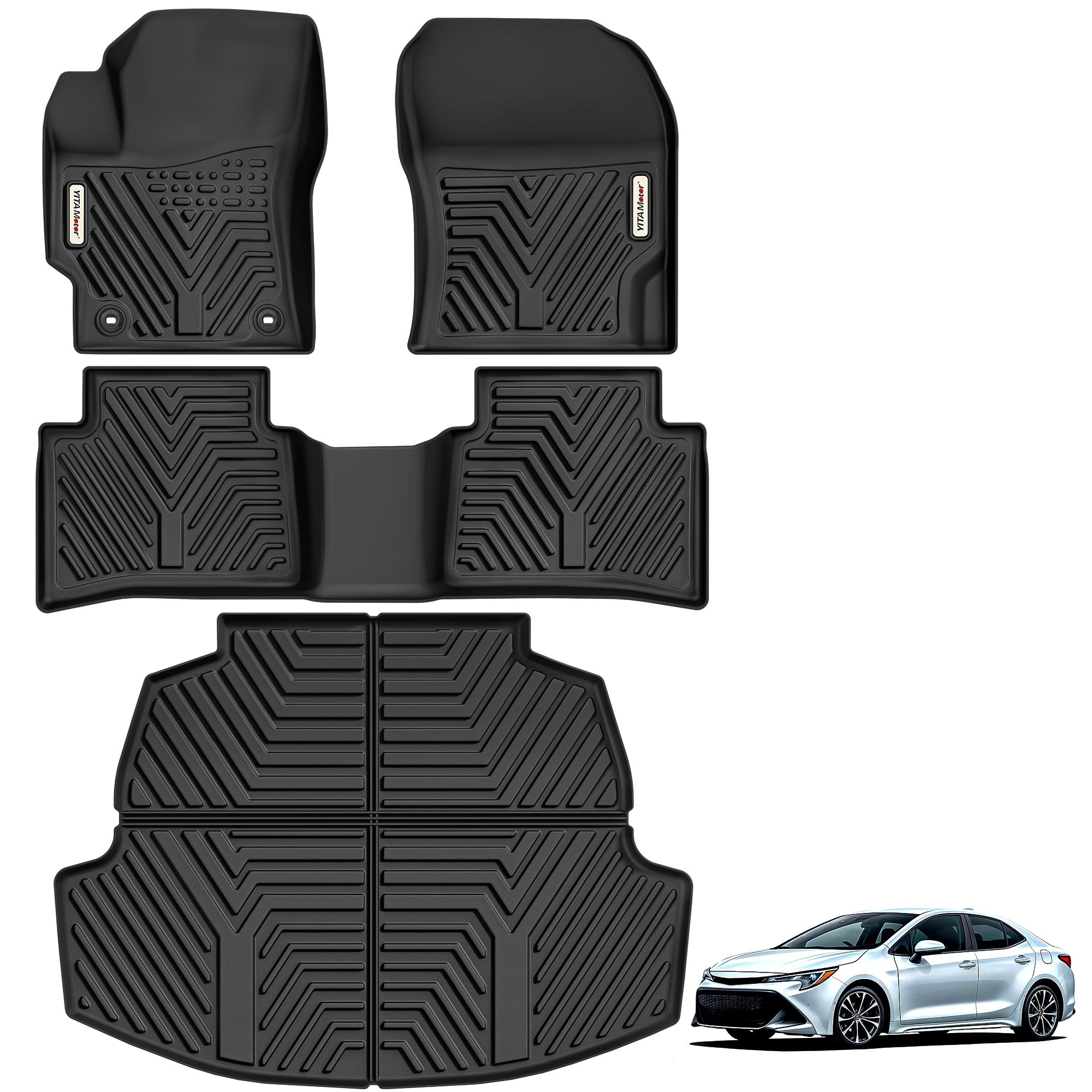 YITAMOTOR Floor Mats for Toyota Corolla 2026-2020, All Weather Custom Fit TPE Rubber Floor Liners and Trunk Mat, 1st & 2nd Row & Cargo Liner, Corolla Accessories, Black Image