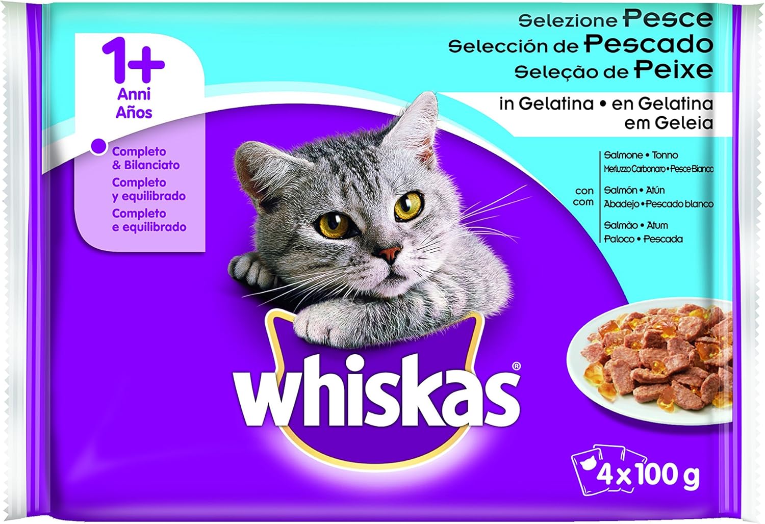 Whiskas Alimento Para Gatos, Sabores Del Mar Sobres Pack de 4 x 100 g