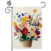 Spring Daffodils Tulip Flower Garden Flag for Outside Colorful Floral Yard Flag Double Sided Burlap Summer Farmhouse Outdoor Home Decorations 12x18 Inch