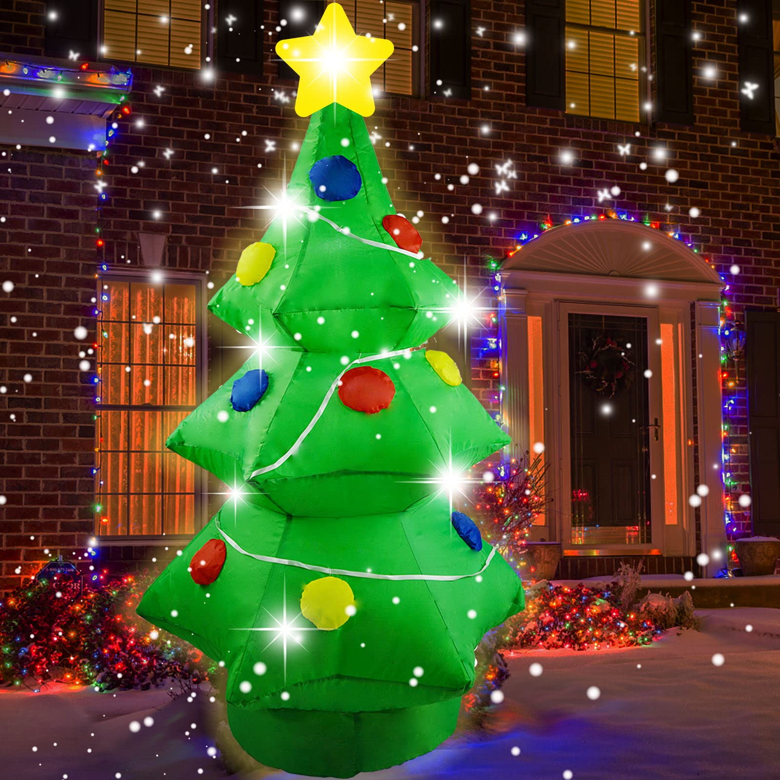 Photo 1 of 4 Ft Inflatable Christmas Tree with LED Lights Christmas Blow Up Yard Decoration Light Up Tree for Holiday Garden Lawn Outdoor Décor