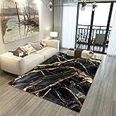 EDGZKO Abstract Marble Area Rug: 3x5 Feet Black and Gold Marble Rugs Home Decor Non-Slip Washable Carpet Doormat Floor Mat for Living Room Bedroom Entryway Kitchen Patio Classroom