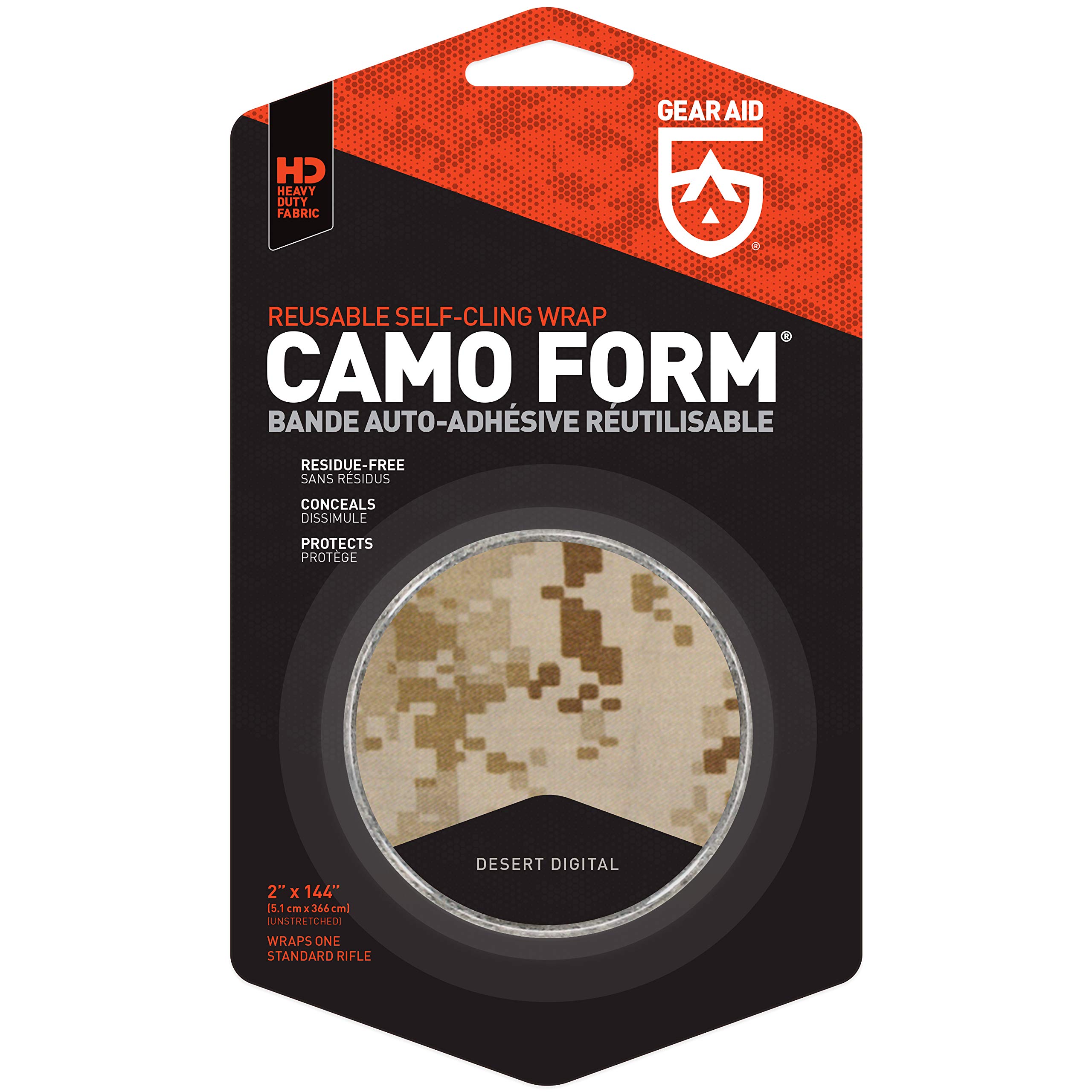 GEAR AID Camo Form Self-Cling and Reusable Camouflage Wrap, 2” x 144” Roll