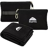 BlueHills Travel Blanket Pillow Compact Lightweight Pocket Size Airplane Traveling Essential Flight Trip Throw in Bag Portable Case Plane Accessory Black L05