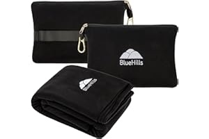 BlueHills Travel Blanket Pillow Compact Lightweight Pocket Size Airplane Traveling Essential Flight Trip Throw in Bag Portabl