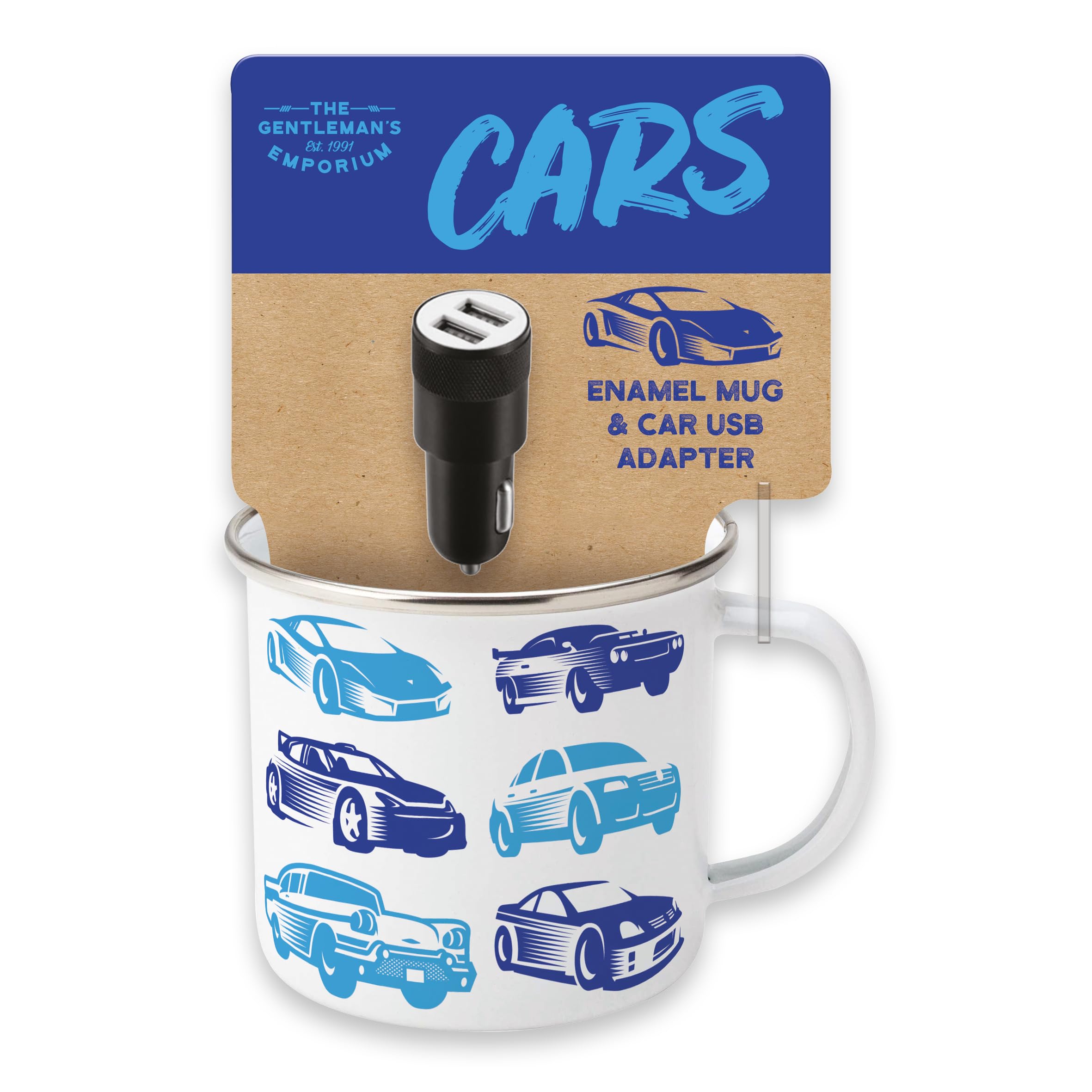 Robert Frederick Gentleman’s Emporium Enamel Cars Mug and USB Adapter Set Gift Set for Car Enthusiasts