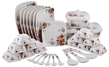 Maharaja Royal Melamine Dinner Set, 40 Pieces, Service for 6, White and Maroon.
