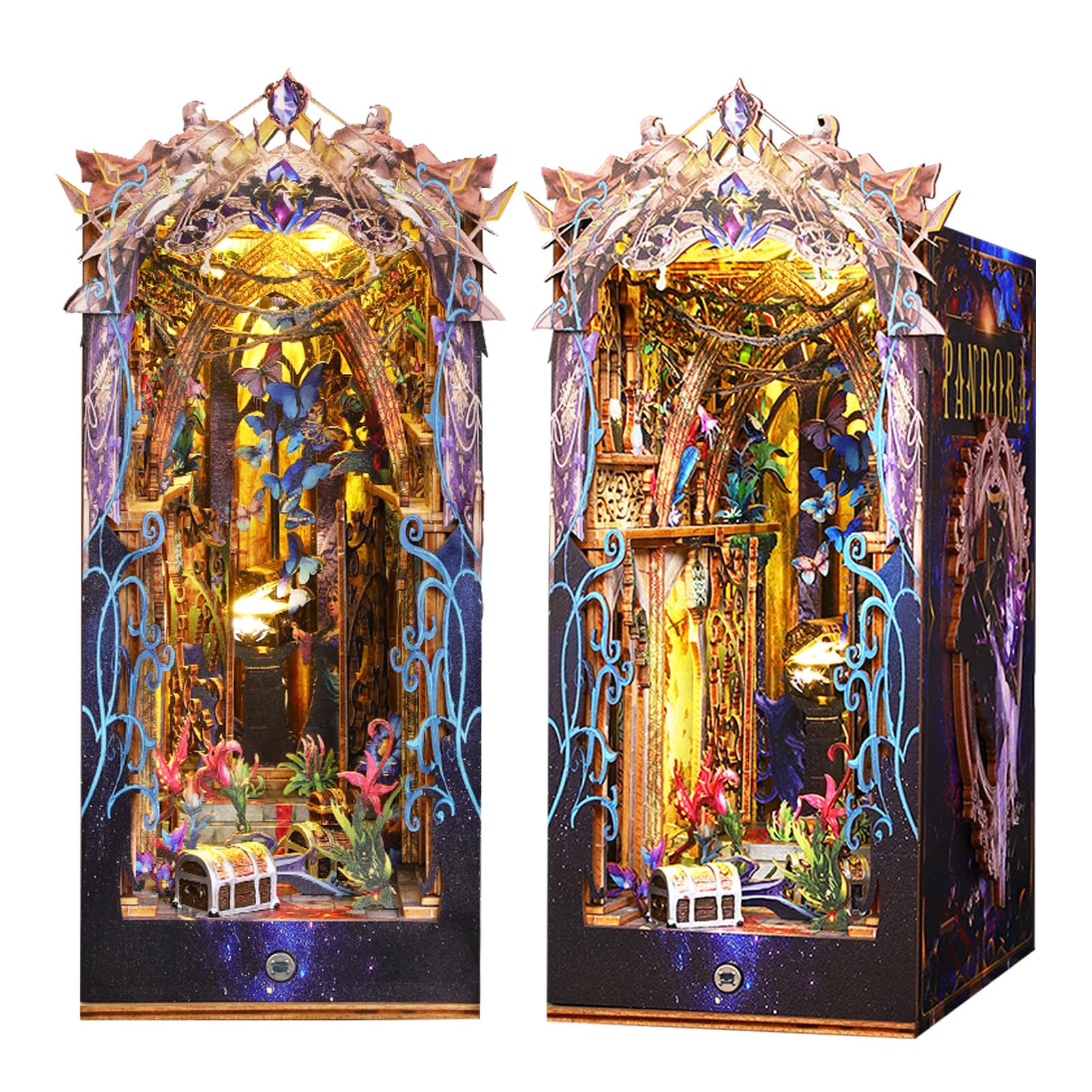 Spilay Book Nook Kit, Spilay DIY Miniature Dollhouse with LED 3D Wooden Puzzle Bookend for Bookshelf Insert Decor, Tiny Model House for Christmas Valentine's Day Gift (PANDORAS BOX)