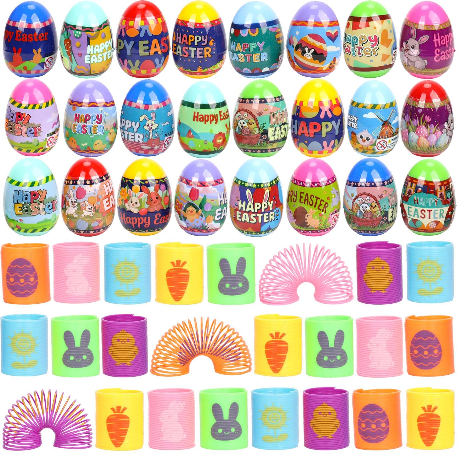 VOMAOK 24 Pack Prefilled Easter Eggs with Coil Springs,Filled Easter Egg Toys for Kids, Easter Basket Stuffers, Party Favors, Easter Hunt
