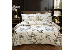 Softta Floral Birds Bedding American Country Chic Queen 3 Pcs Leaves Bird Duvet Cover Egyptian Cotton 800 Thread Count Super Soft for Naked Sleep Khaki