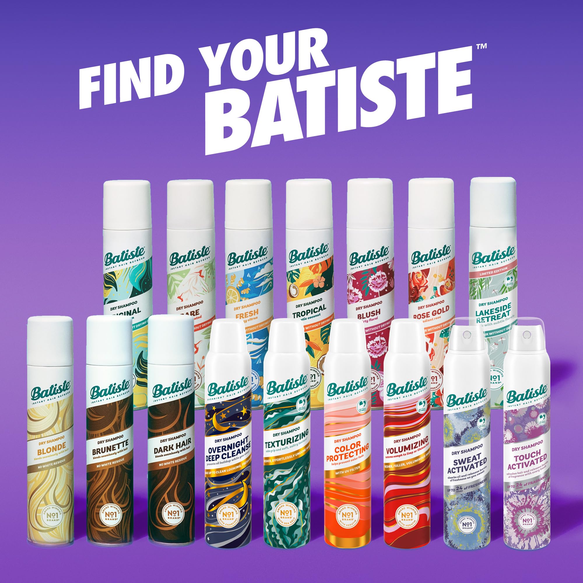 Batiste Touch Activated Dry Shampoo, Up to 24 Hours of Freshness, Absorbs Oil in Hair Between Washes with Lasting Scent Releasing Technology, 3.81 Oz