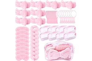 48 Pcs Pink Spa Sleepover Party Favors 8 Set Including Pink Headbands Sleep Eye Masks Scrunchies Mirrors Combs and Clear Cosm