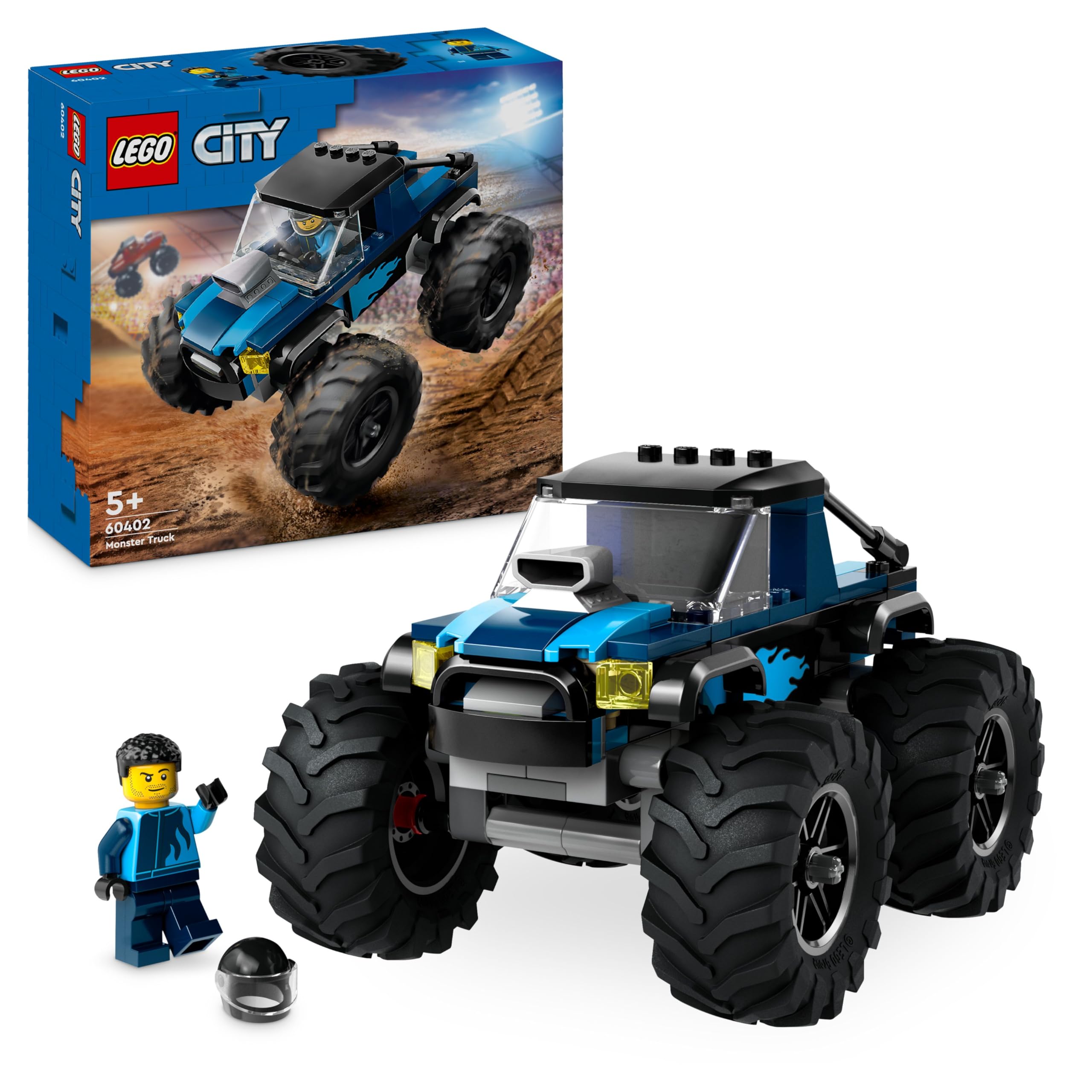 LEGO City Blauer Monstertruck - Offroad Spielzeugauto mit Rennfahrer Minifigur - Monster Truck Rennauto Modellbau für Kinder - Geschenk für Jungs und Mädchen ab 5 Jahren - 60402