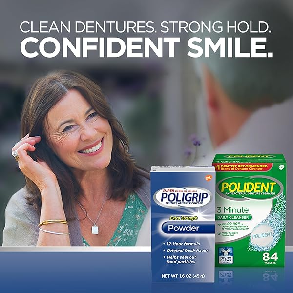 SUPER POLIGRIP EXTRA STRENGTH DENTURE ADHESIVE POWDER, DENTURE POWDER FOR DENTURES – 1.6 OUNCES (PACK OF 6)