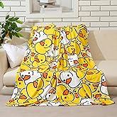 SmoothNovelty Cute Rubber Duck Throw Blanket All Season Cartoon Decorative Fleece Blankets Ducky Soft Cozy Flannel Carpet for Bed Chair Car Sofa Couch Bedroom(Yellow,White,50 X 60)