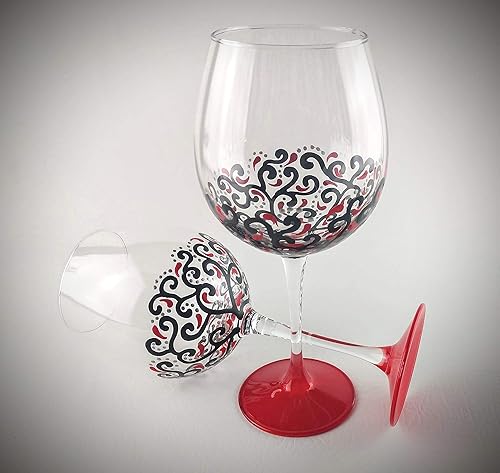 Amazon Com Fancy Swirl Red And Black Valentine Wine Glasses Hand