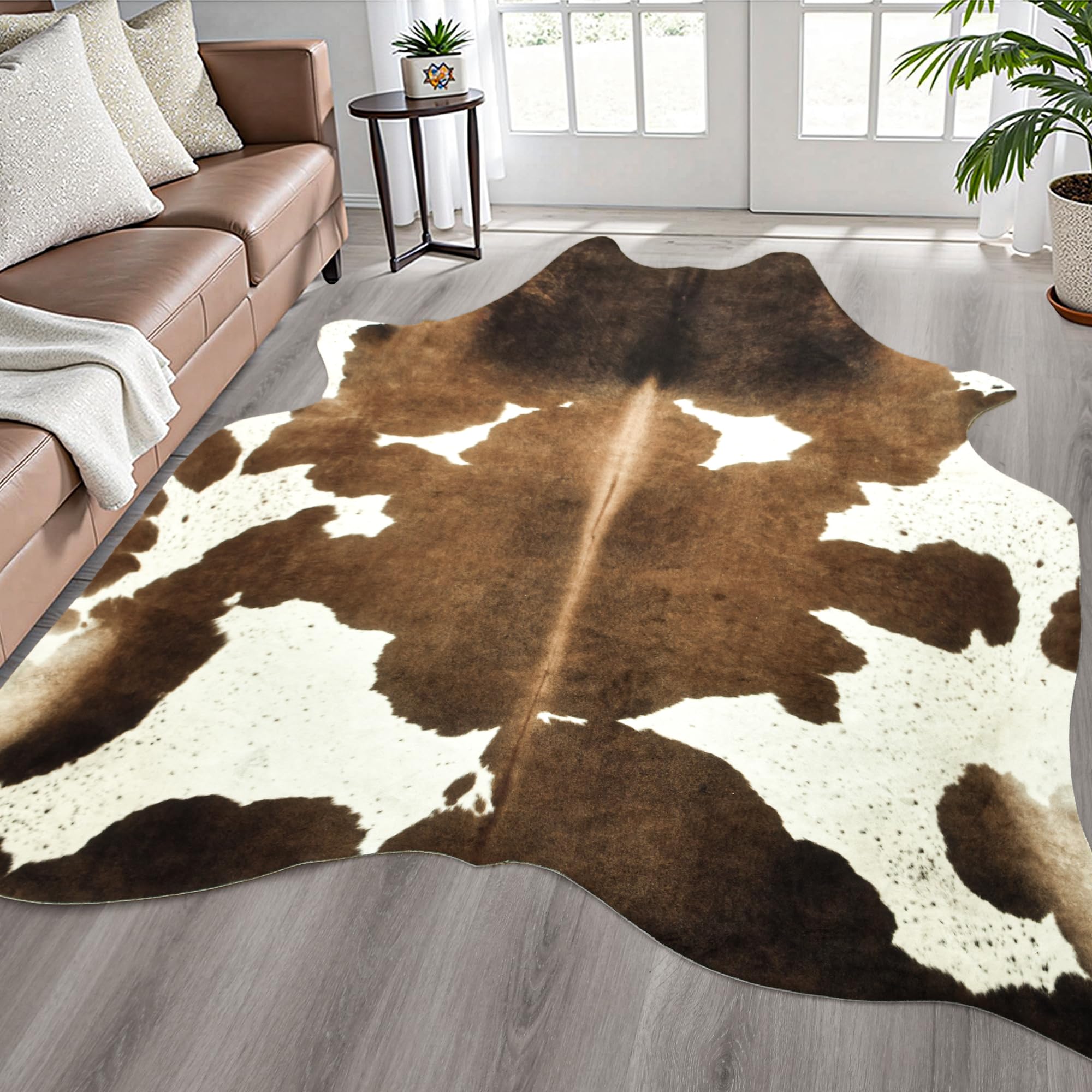 Photo 1 of Easycozy Faux Cowhide Cow Print Rug: 4.6 x 5.2 Western Decor Faux Cowhide, Thickened Cow Print for Bedroom, Living Room, Home Office Decor
