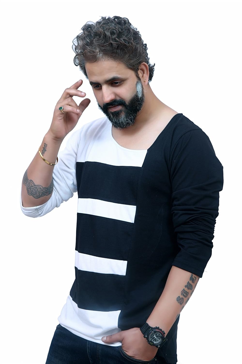 the eg store men's polycotton t-shirt black and white