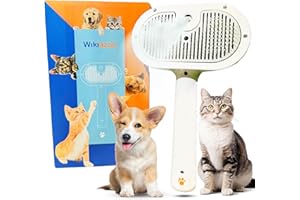 WIKIAZON Pet Steam Brush For Cat & Dog - Pets Spray Hair Removal Comb - Cats Indoor Shedding & Grooming Mist Tool - Water Steamer Brushes for Long & Short Haired Dogs - Spritz Defur Comb (White Pro)