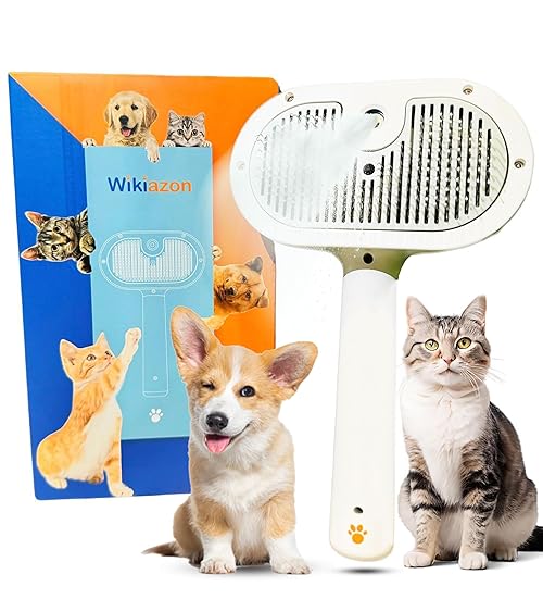 WIKIAZON Pet Steam Brush For Cat & Dog - Pets Spray Hair Removal Comb - Cats Indoor Shedding & Grooming Mist Tool - Water Steamer Brushes for Long & Short Haired Dogs - Spritz Defur Comb (White Pro)