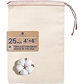 Celestial Gifts Muslin Bags - 100% Cotton Drawstring Bags Medium 25pcs, 4x6, Reusable Tea,Coffee, Jewelry, Gift, Spice Pouch and Sachet Bag - Made in USA - (Red Drawstring)