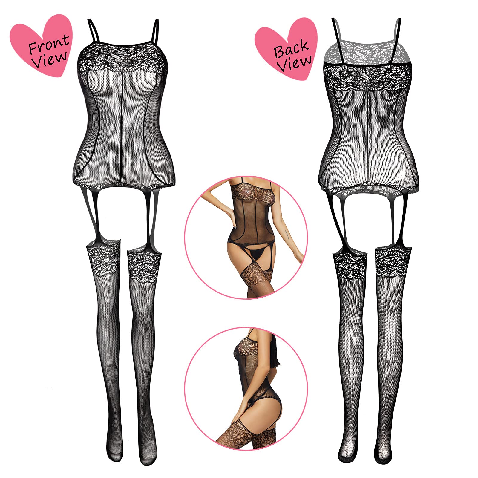 Women's Lace Stockings Lingerie Floral Fishnet Bodysuits Lingerie Nightwear for Romantic Date Wearing