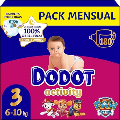 Pañales Bebé Activity, Talla 3 (6-10 kg),180 Pañales, Hasta 12h de Protección Antifugas y Ajuste, Pack Mensual